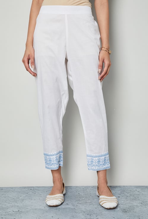 MELANGE Printed Hem Straight Pants