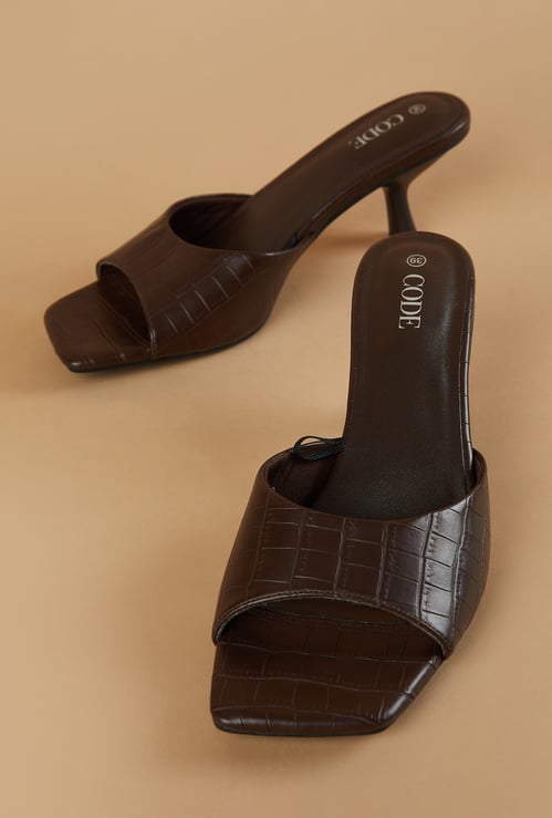 CODE Embossed Spool Heels