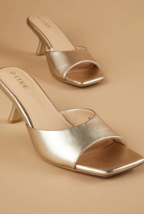 CODE Embossed Spool Heels