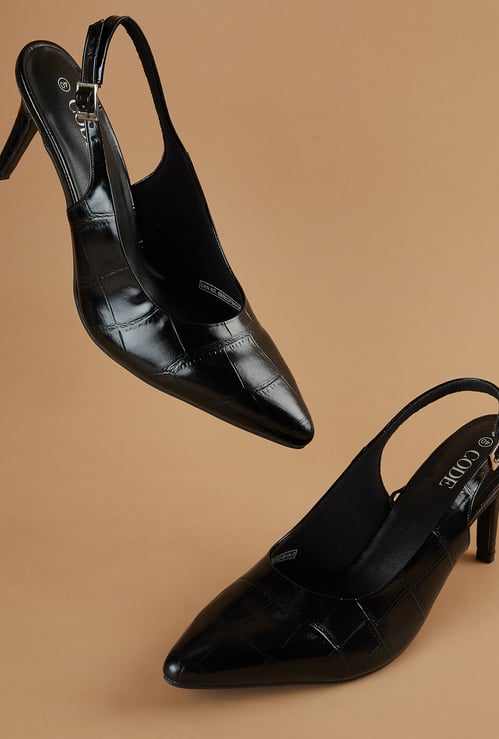 CODE Embossed Stiletto Heels