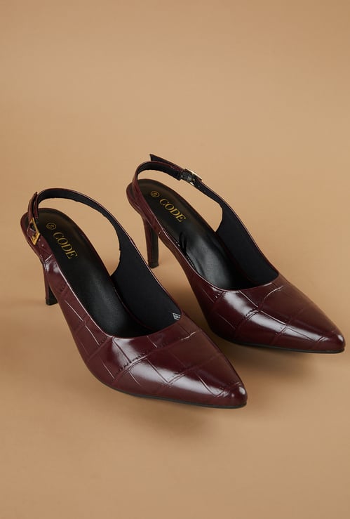 CODE Embossed Stiletto Heels