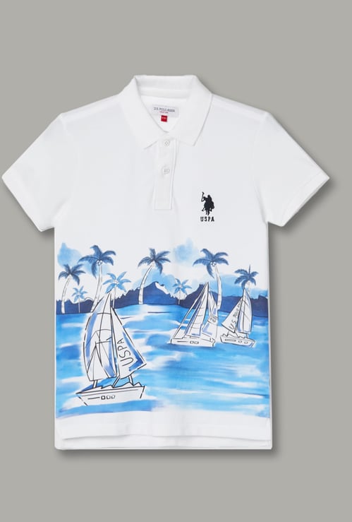 US POLO ASSN KIDS Boys Sailing Boat Graphic Polo T-shirt