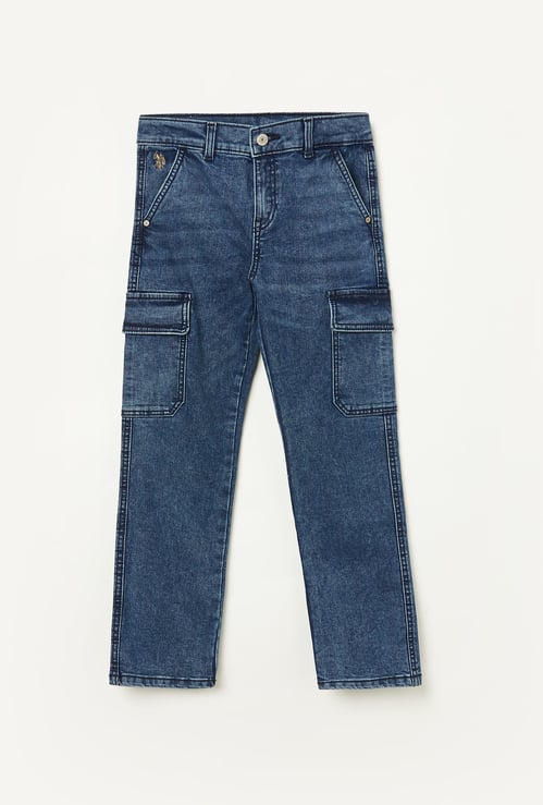 US POLO ASSN KIDS Boys Stonewash Relaxed Fit Cargo Jeans