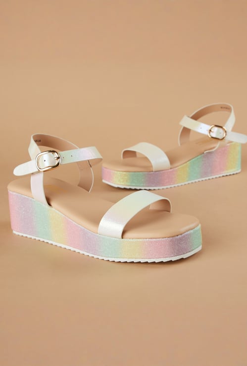 FAME FOREVER Girls Iridescent Platform Sandals