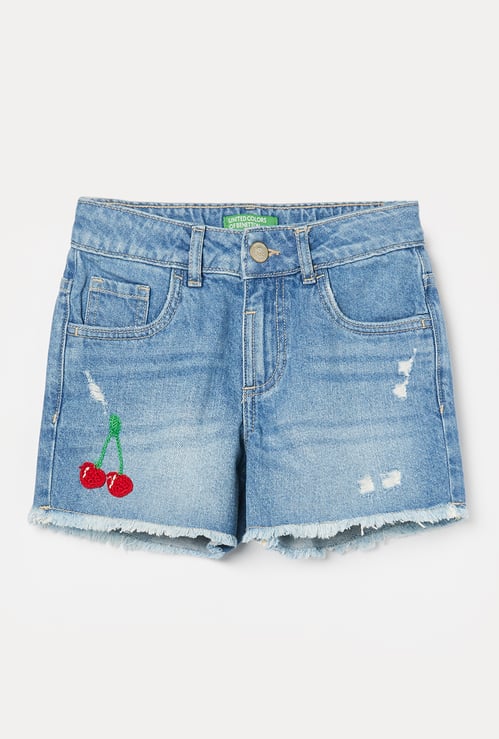 UNITED COLORS OF BENETTON Girls Embroidered Denim Shorts