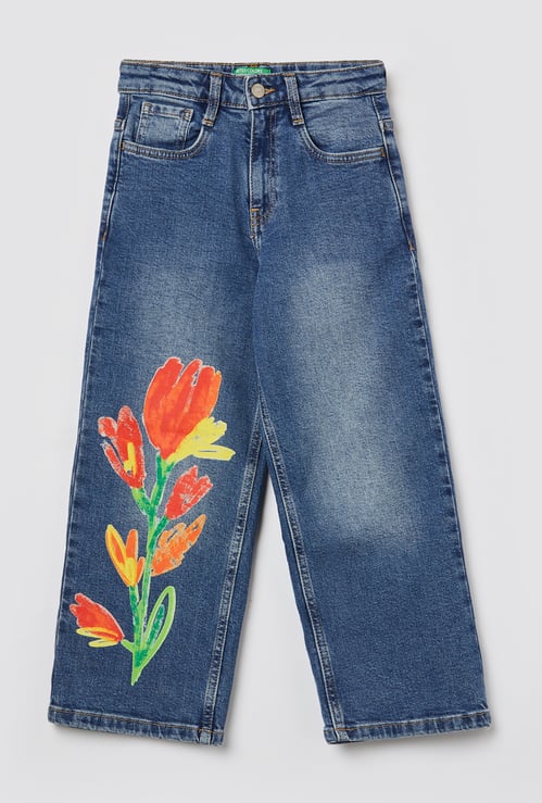 UNITED COLORS OF BENETTON Girls Floral Print Comfort Jeans
