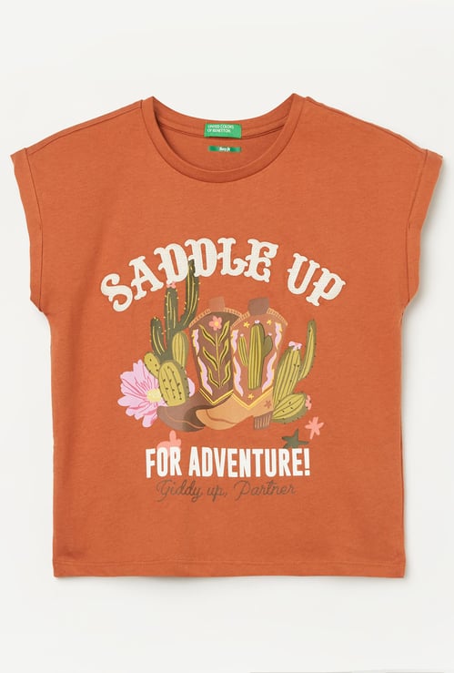 UNITED COLORS OF BENETTON Girls Graphic Print Top