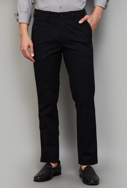 COLORPLUS Solid Slim Straight Trousers