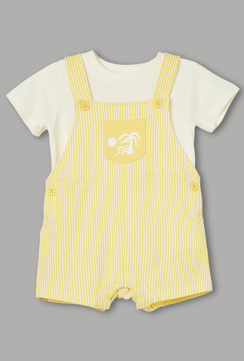 FS MINI KLUB Boys Striped Dungaree with T-shirt
