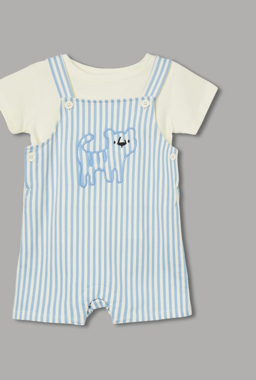 FS MINI KLUB Boys Striped Dungaree with T-Shirt Set
