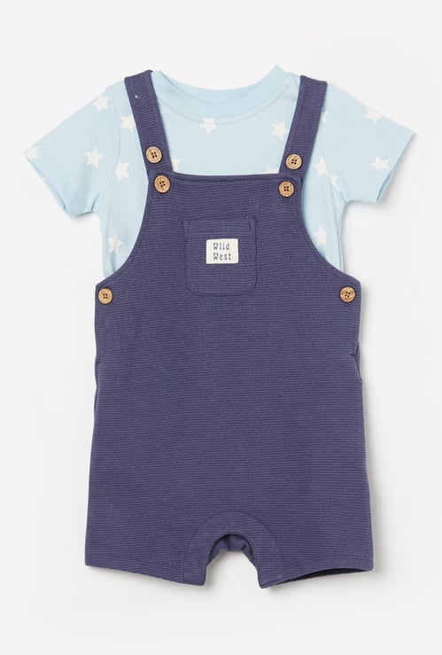 FS MINI KLUB Boys Star Printed T-shirt with Dungaree Set