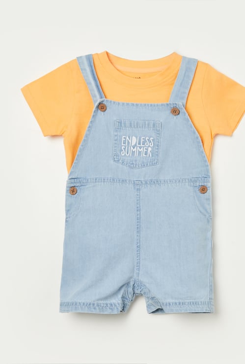 FS MINI KLUB Boys Embroidered Dungarees with T-shirt