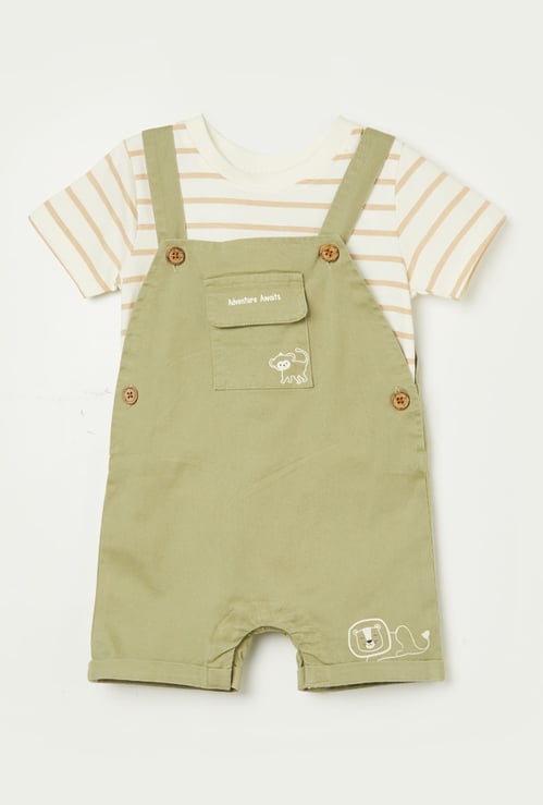 FS MINI KLUB Boys Striped T-shirt with Dungaree Set