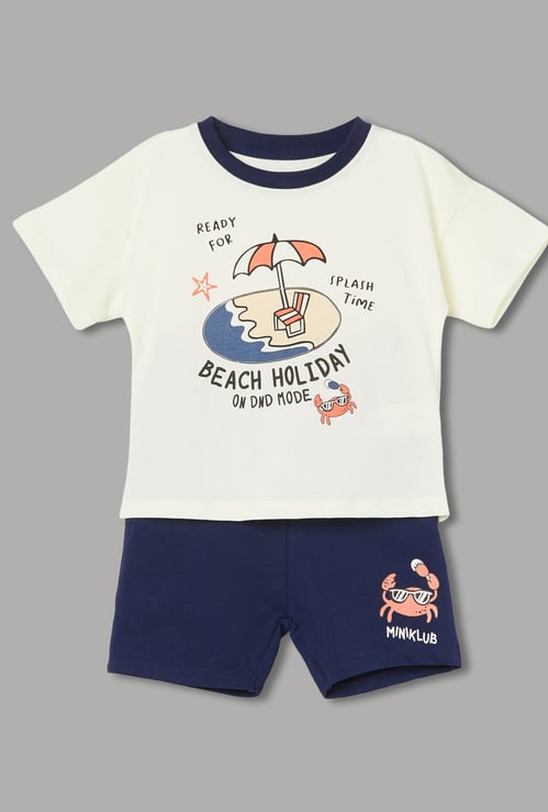 FS MINI KLUB Boys Graphic Print T-shirt with Shorts