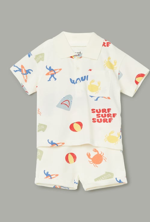 FS MINI KLUB Boys Printed T-shirt and Shorts Set