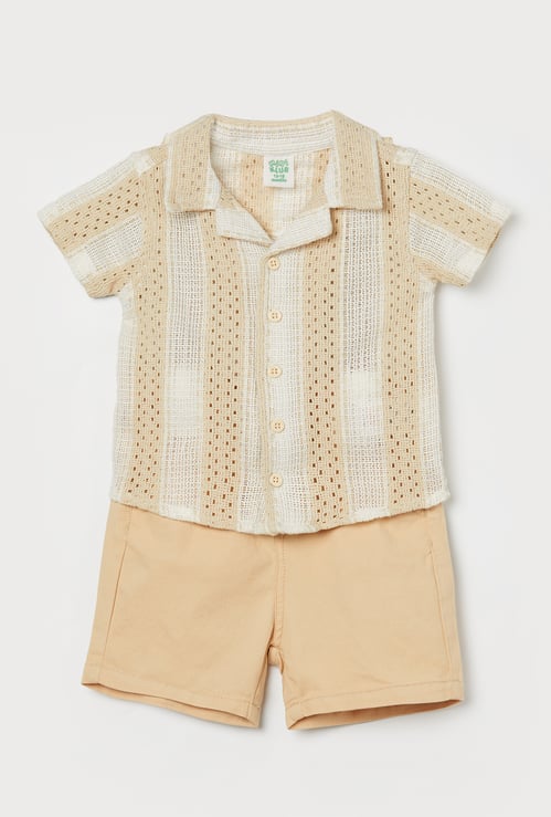 FS MINI KLUB Boys Crochet Shirt with Shorts Set