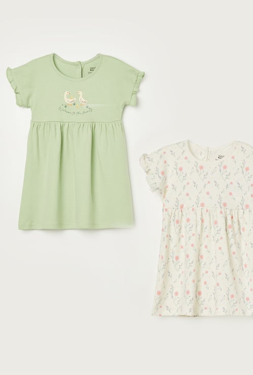FS MINI KLUB Girls Printed A-line Dress - Pack of 2