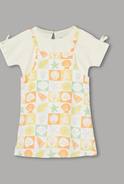 FS MINI KLUB Girls Printed Pinafore Dress with T-shirt