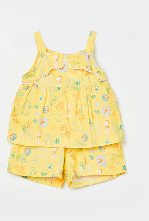 FS MINI KLUB Girls Printed Top with Shorts Set