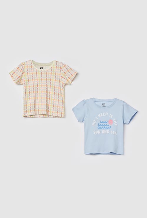FS MINI KLUB Girls Graphic Print T-shirt - Pack of 2
