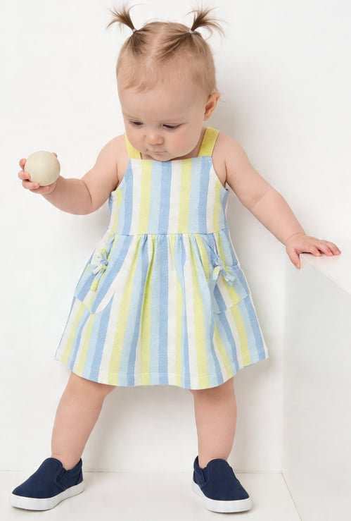 FAME FOREVER Girls Striped Tie-Up A-Line Dress