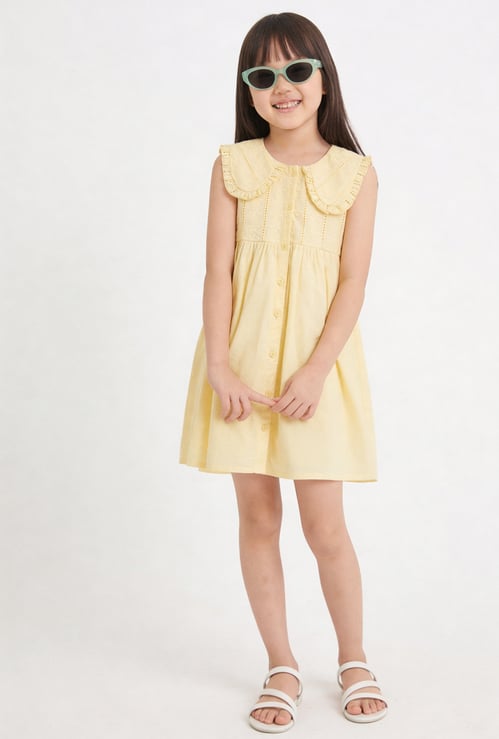 FAME FOREVER Girls Embroidered Button Closure A-Line Dress