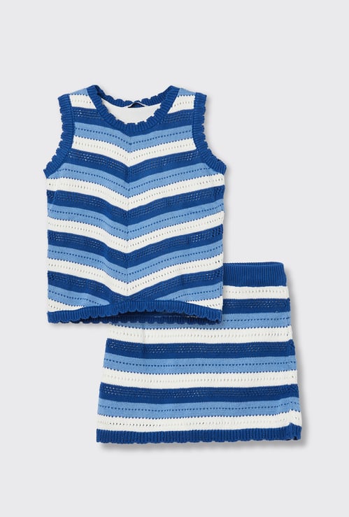 FAME FOREVER Girls Striped Top with Skirt Set