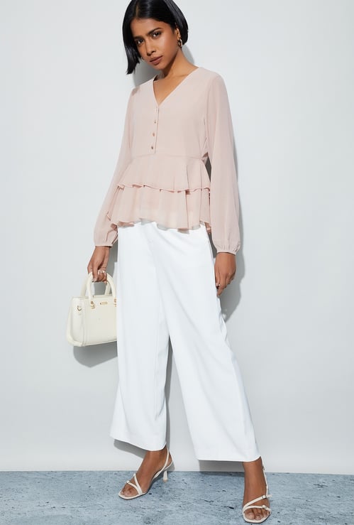 CODE Textured Peplum Top