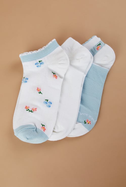 GINGER Floral Print Ankle Length Socks - Pack of 3