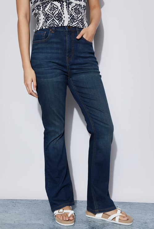 FAME FOREVER Darkwashed Bootcut Fit Jeans