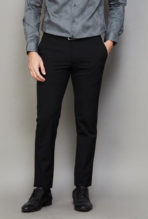 PARK AVENUE Solid Slim Straight Formal Trousers