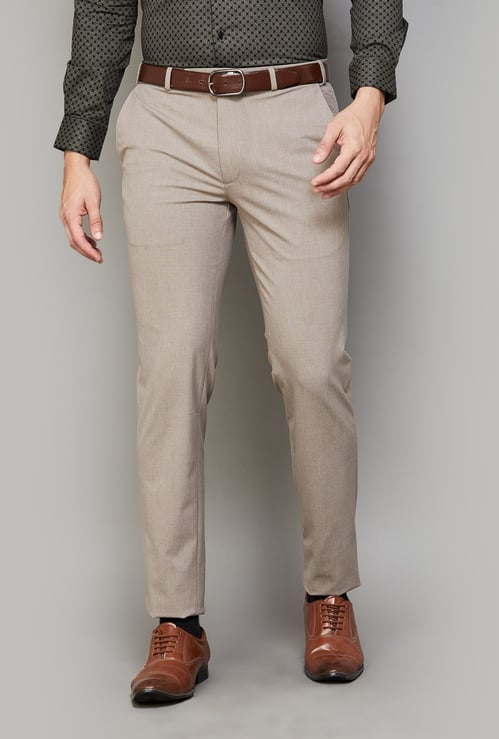 PARK AVENUE Solid Slim Straight Formal Trousers