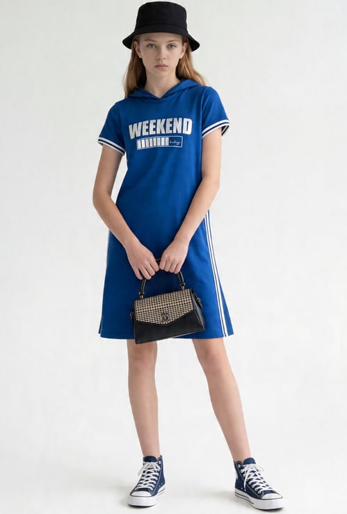 FAME FOREVER Girls Graphic Print Hooded Dress