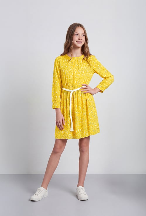 FAME FOREVER Girls Floral Print Belted Dress