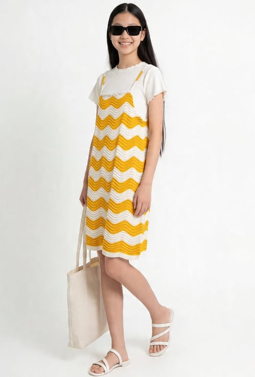 FAME FOREVER Girls Woven Dress with T-shirt Set