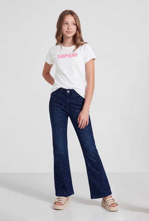 FAME FOREVER Girls Embellished Mid-Rise Jeans