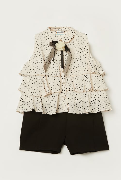 PEPPERMINT Girls Printed Top with Shorts Set