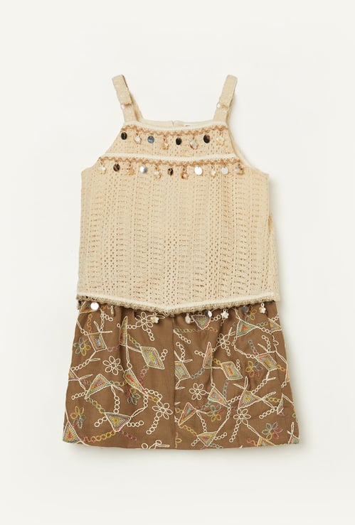 PEPPERMINT Girls Embroidered Top with Skirt Set