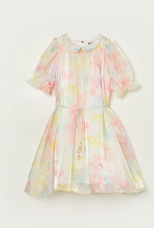 PEPPERMINT Girls Printed Fit & Flare Dress with Belt