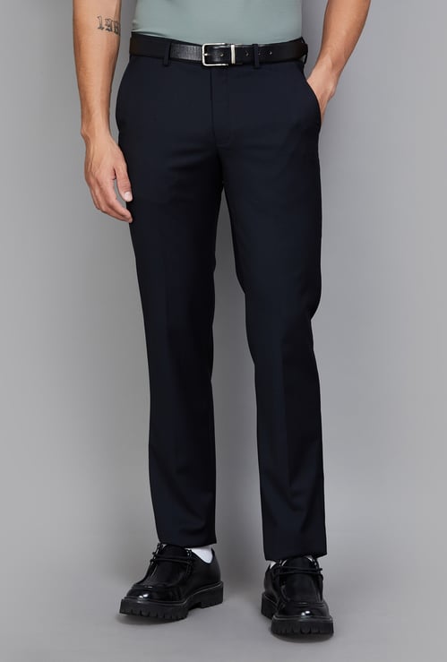 LOUIS PHILIPPE Solid Slim Straight Formal Trousers