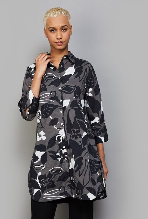 AND Floral Print Shirt-Style Top with Inner