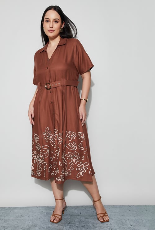NEXUS Belted Button Down Midi Dress