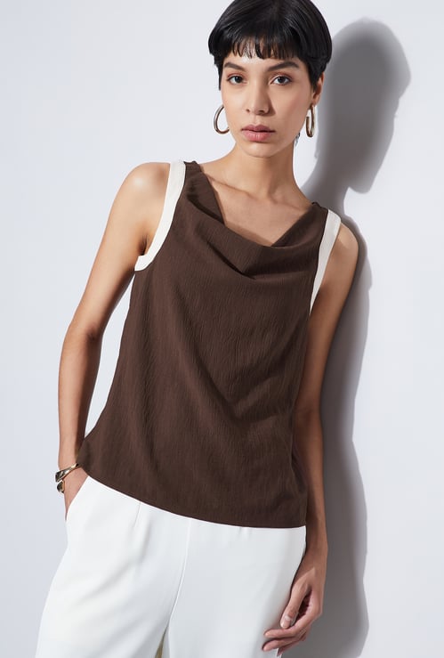 CODE Textured Cowl Neck Top