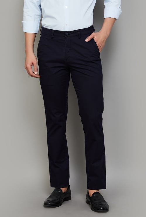 COLORPLUS Solid Slim Straight Trousers