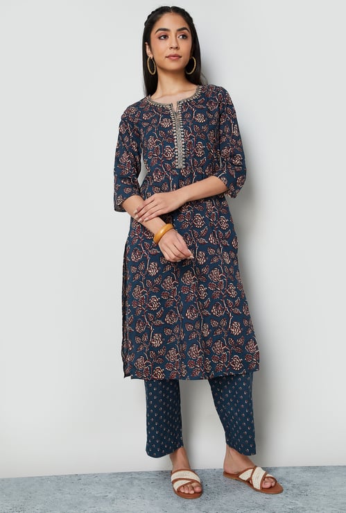 MELANGE Floral Print Straight Kurta Set