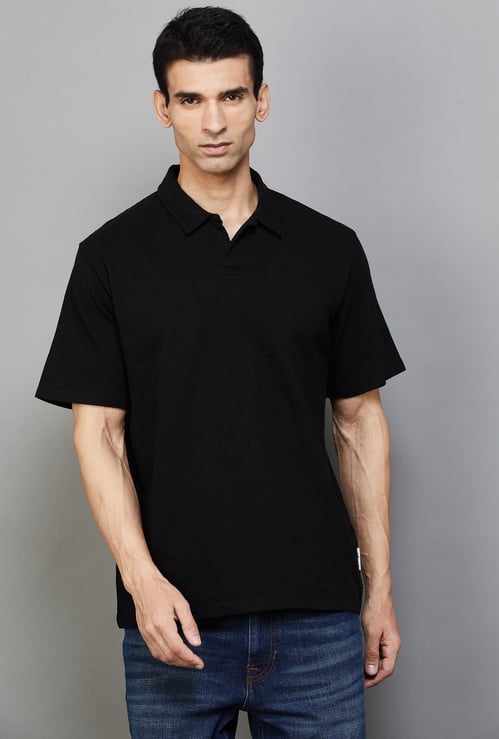 JACK & JONES Textured Johnny Collar T-shirt