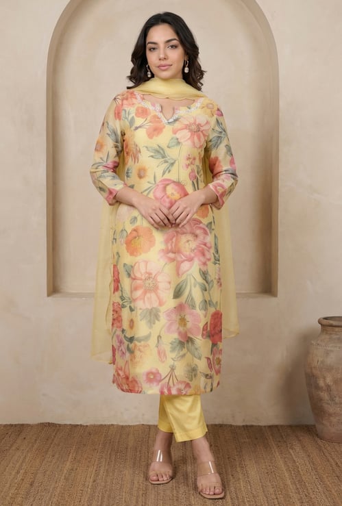 W Floral Print Straight Kurta Set