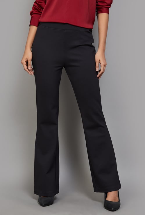 XPOSE Solid High Rise Flared Trousers