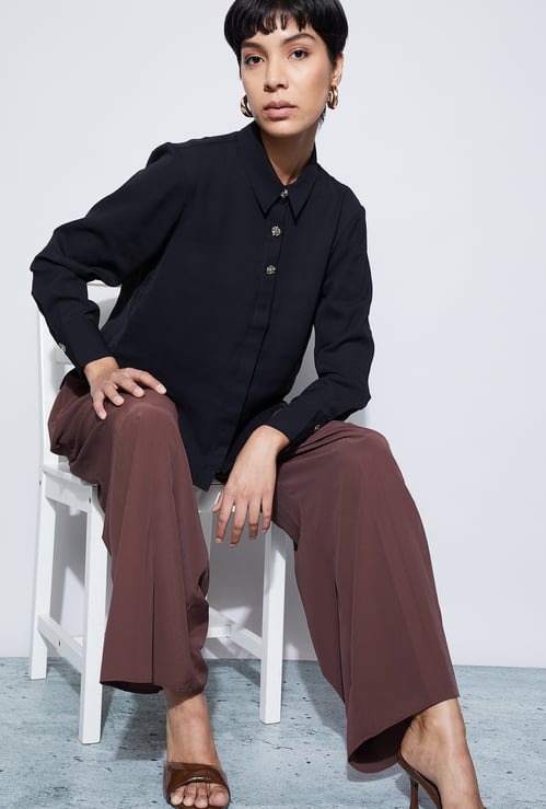 CODE Solid Shirt with Decorative Buttons