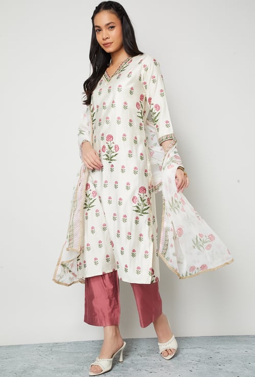 MELANGE Floral Print Straight Kurta Set